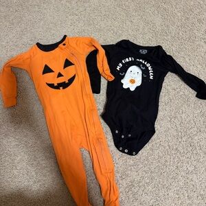 Place Orange Pumpkin and Black Ghost Kids Footies